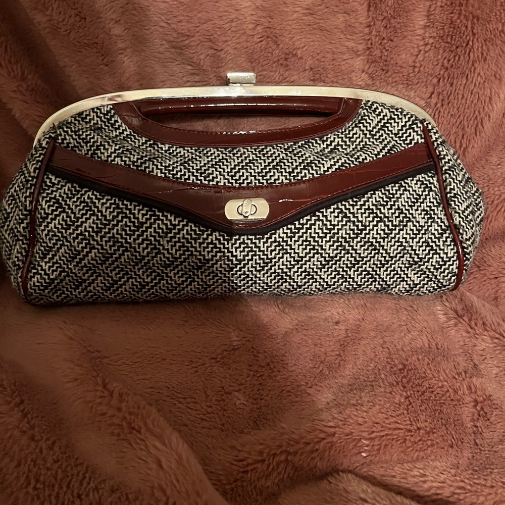 Apt. 9 Black and White Clutch with Maroon Trim